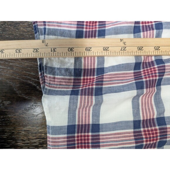 Zara White Red Blue Plaid VNeck Fit Flare Pleat Tunic Midi Dress Sz S Cottage175 - Picture 8 of 8